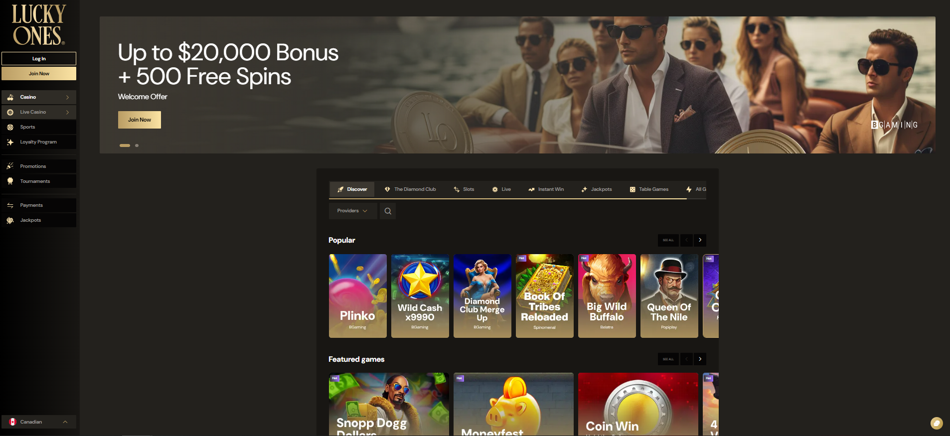 Lucky Ones casino home page