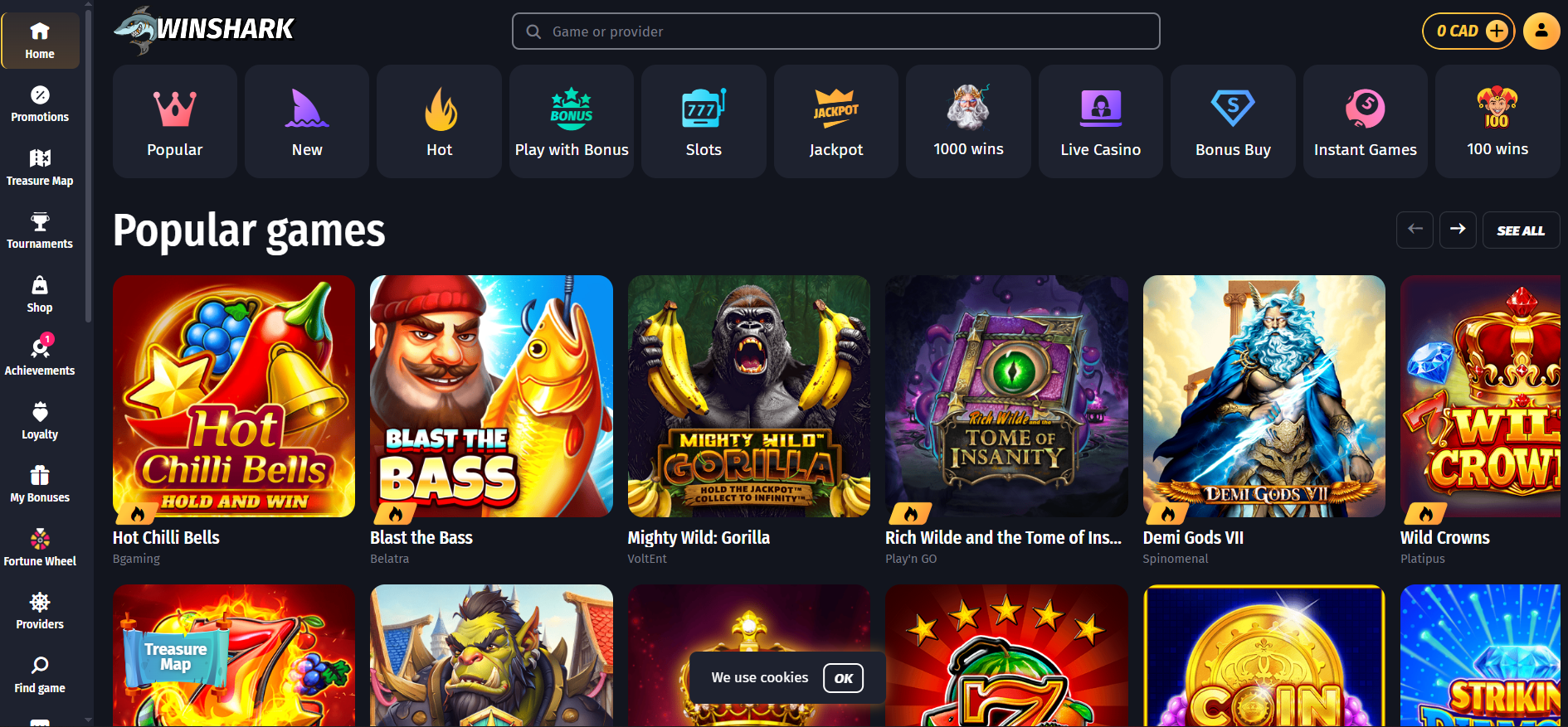 Winshark casino home page